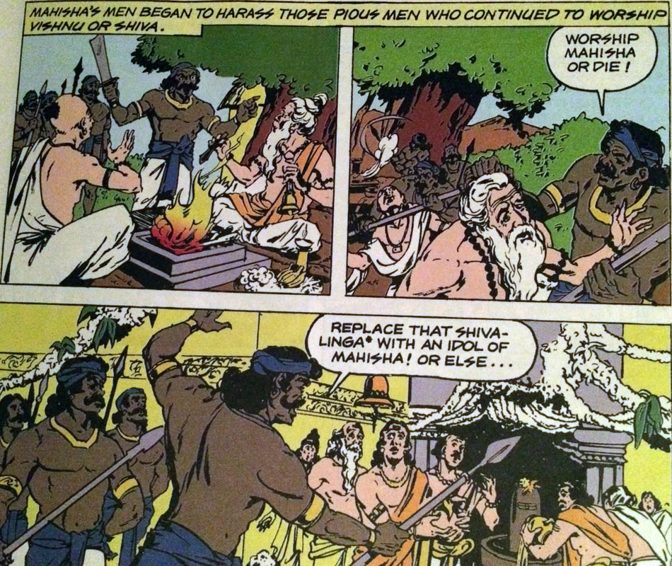 Image from a comic book showing how villains are dark-skinned and heroes are light.